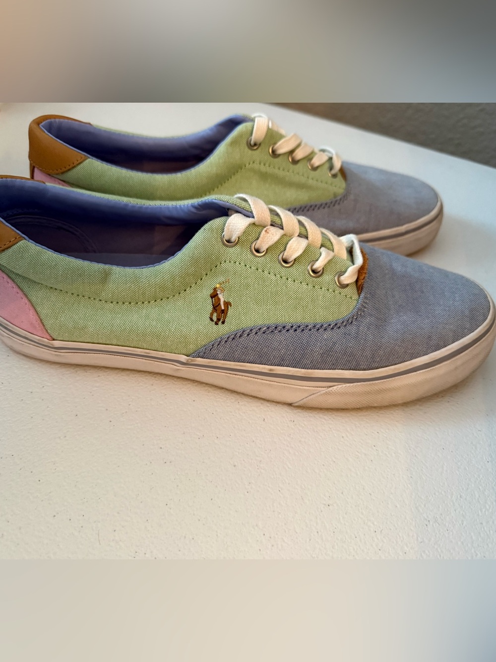 Polo by Ralph Lauren Two-Tone Green & Blue Canvas Sneakers Thorton 10.5